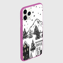 Чехол iPhone 11 Pro матовый Заснеженный черно-белый город, цвет: 3D-фиолетовый — фото 2