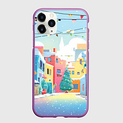 Чехол iPhone 11 Pro матовый Разноцветный новогодний дворик