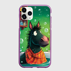 Чехол iPhone 11 Pro матовый Лошадь моется в ванной, цвет: 3D-фиолетовый