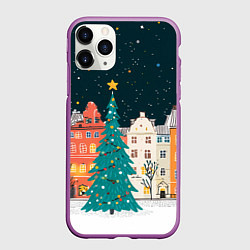 Чехол iPhone 11 Pro матовый Новогодняя ночь в городе, цвет: 3D-фиолетовый