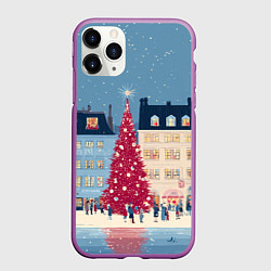 Чехол iPhone 11 Pro матовый Новогоднее гуляние у красной елки, цвет: 3D-фиолетовый