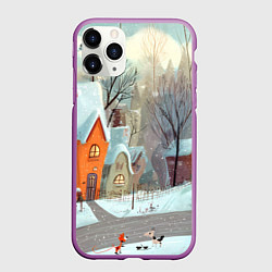 Чехол iPhone 11 Pro матовый Милый новогодний дворик, цвет: 3D-фиолетовый