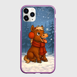 Чехол iPhone 11 Pro матовый Лошадка ловит снежинку, цвет: 3D-фиолетовый
