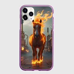 Чехол iPhone 11 Pro матовый Стимпанк и огненная лошадь, цвет: 3D-фиолетовый