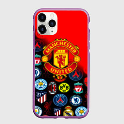 Чехол iPhone 11 Pro матовый Манчестер Юнайтед логотипы команд, цвет: 3D-фиолетовый