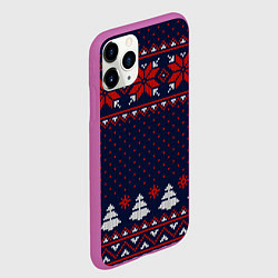 Чехол iPhone 11 Pro матовый Новогодний вязаный узор, цвет: 3D-фиолетовый — фото 2