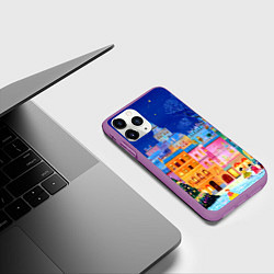 Чехол iPhone 11 Pro матовый Разноцветные новогодние домики, цвет: 3D-фиолетовый — фото 2