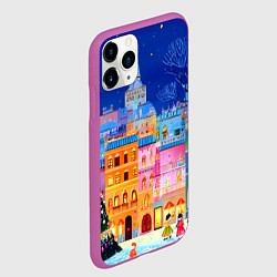 Чехол iPhone 11 Pro матовый Разноцветные новогодние домики, цвет: 3D-фиолетовый — фото 2