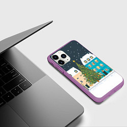 Чехол iPhone 11 Pro матовый Новогодний снежный город, цвет: 3D-фиолетовый — фото 2