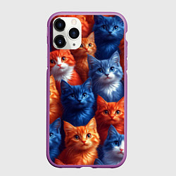 Чехол iPhone 11 Pro матовый Разноцветные котики паттерн