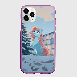 Чехол iPhone 11 Pro матовый Новогодняя лошадка у елочки, цвет: 3D-фиолетовый