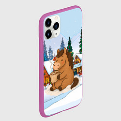 Чехол iPhone 11 Pro матовый Милая лошадка пьет какао, цвет: 3D-фиолетовый — фото 2