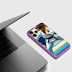 Чехол iPhone 11 Pro матовый Дзюдоист на татами, цвет: 3D-фиолетовый — фото 2