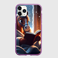 Чехол iPhone 11 Pro матовый Лошадка с книгой, цвет: 3D-фиолетовый