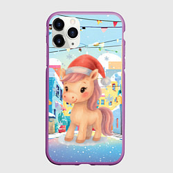 Чехол iPhone 11 Pro матовый Лошадка с новогоднем венком