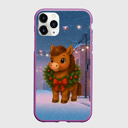 Чехол iPhone 11 Pro матовый Лошадка с новогоднем венком 2026