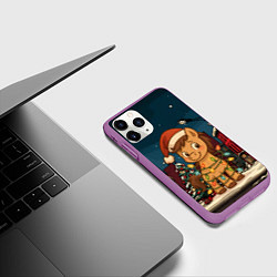 Чехол iPhone 11 Pro матовый Лошадка в новогодней гирлянде, цвет: 3D-фиолетовый — фото 2