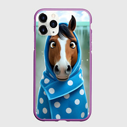 Чехол iPhone 11 Pro матовый Конь в полотенце, цвет: 3D-фиолетовый