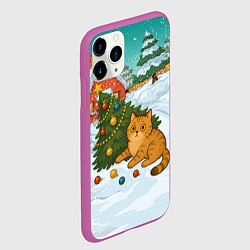 Чехол iPhone 11 Pro матовый Толстый кот уронил елку, цвет: 3D-фиолетовый — фото 2