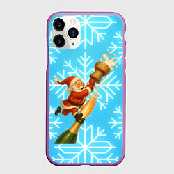 Чехол iPhone 11 Pro матовый Санта летит на пробке шампанского