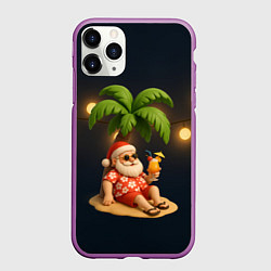 Чехол iPhone 11 Pro матовый Санта чиллит под пальмой