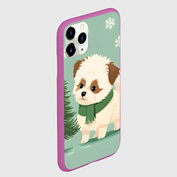 Чехол iPhone 11 Pro матовый Новогодний песик с елочкой, цвет: 3D-фиолетовый — фото 2