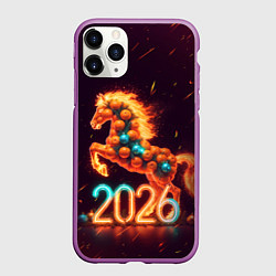 Чехол iPhone 11 Pro матовый Новогодняя мандариновая лошадь 2026, цвет: 3D-фиолетовый