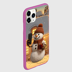 Чехол iPhone 11 Pro матовый Снеговик с глинтвейном делает селфи, цвет: 3D-фиолетовый — фото 2