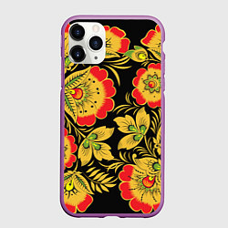 Чехол iPhone 11 Pro матовый Хохлома, цвет: 3D-фиолетовый
