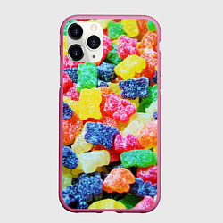 Чехол iPhone 11 Pro матовый Мармеладные мишки, цвет: 3D-малиновый