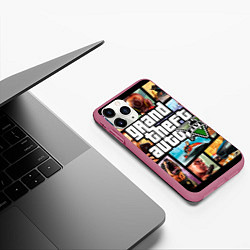 Чехол iPhone 11 Pro матовый GTA 5: City Stories, цвет: 3D-малиновый — фото 2