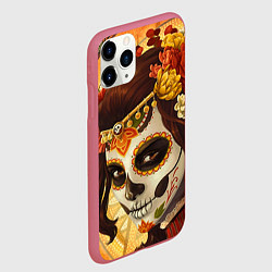 Чехол iPhone 11 Pro матовый Девушка. Сахарный череп, цвет: 3D-малиновый — фото 2