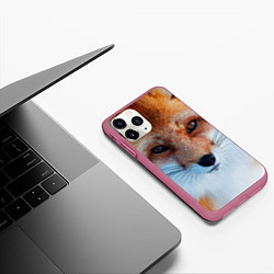 Чехол iPhone 11 Pro матовый Взгляд лисы, цвет: 3D-малиновый — фото 2