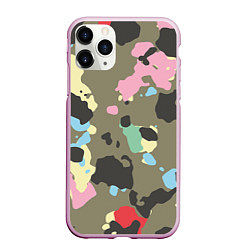 Чехол iPhone 11 Pro матовый Камуфляж: микс цветов, цвет: 3D-розовый
