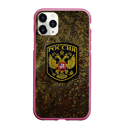 Чехол iPhone 11 Pro матовый Камуфляж: Россия, цвет: 3D-малиновый