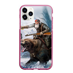 Чехол iPhone 11 Pro матовый Русский воин на медведе