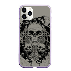 Чехол iPhone 11 Pro матовый Skulls, цвет: 3D-светло-сиреневый