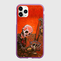 Чехол iPhone 11 Pro матовый Скелет с гитарой, цвет: 3D-фиолетовый