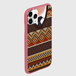 Чехол iPhone 11 Pro матовый Зимний узор с галстуком, цвет: 3D-малиновый — фото 2