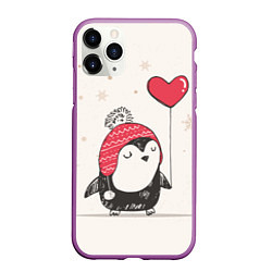 Чехол iPhone 11 Pro матовый Влюбленный пингвин, цвет: 3D-фиолетовый