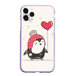Чехол iPhone 11 Pro матовый Влюбленный пингвин, цвет: 3D-светло-сиреневый