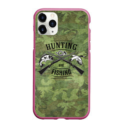 Чехол iPhone 11 Pro матовый Hunting & Fishing, цвет: 3D-малиновый