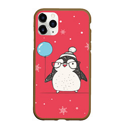 Чехол iPhone 11 Pro матовый Влюбленная пингвинка, цвет: 3D-коричневый