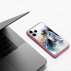 Чехол iPhone 11 Pro матовый Акварельная лошадь, цвет: 3D-малиновый — фото 2