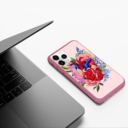 Чехол iPhone 11 Pro матовый Цветочное сердце, цвет: 3D-малиновый — фото 2