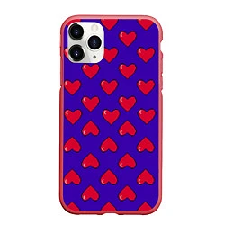 Чехол iPhone 11 Pro матовый Hearts Pattern, цвет: 3D-красный