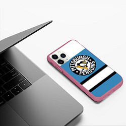 Чехол iPhone 11 Pro матовый Pittsburgh Penguins: White, цвет: 3D-малиновый — фото 2