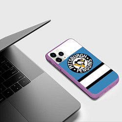 Чехол iPhone 11 Pro матовый Pittsburgh Penguins: White, цвет: 3D-фиолетовый — фото 2