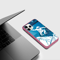 Чехол iPhone 11 Pro матовый Горы и сноубордист, цвет: 3D-малиновый — фото 2