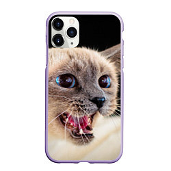 Чехол iPhone 11 Pro матовый Глазастый котик, цвет: 3D-светло-сиреневый